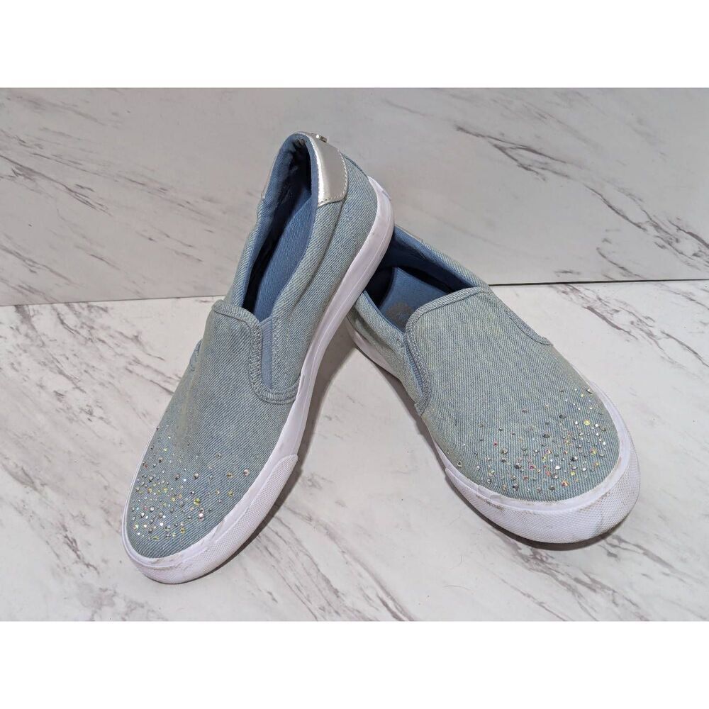 Nine West Women's Blue Denim Slip-On Sparkle Embellished Toe Sneakers Size 8